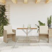 vidaXL Bistrogrupp med dynor 3 delar beige konstrotting