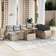 vidaXL Soffgrupp för trädgården med dynor 9 delar beige konstrotting