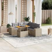 vidaXL Soffgrupp för trädgården med dynor 6 delar beige konstrotting