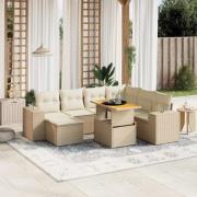 vidaXL Matgrupp för trädgården med dynor 8 delar beige konstrotting