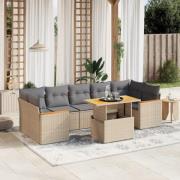 vidaXL Matgrupp för trädgården med dynor 8 delar beige konstrotting
