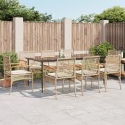 vidaXL Matgrupp för trädgården med dynor 9 delar beige konstrotting