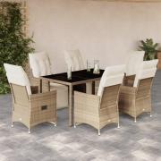 vidaXL Caféset för trädgården 7 delar med dynor beige konstrotting