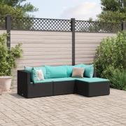 vidaXL Loungegrupp för trädgården med dynor 4 delar svart konstrotting