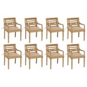 vidaXL Bataviastolar med dynor 8 st massiv teak