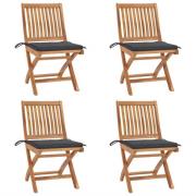 vidaXL Hopfällbara trädgårdsstolar med dynor 4 st massiv teak
