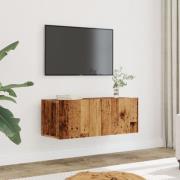 vidaXL Väggmonterad tv-bänk 2 st gammalt trä 80x30x30 cm