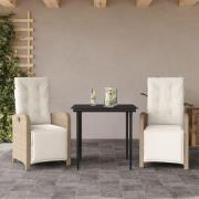 vidaXL Bistrogrupp med dynor 3 delar beige konstrotting