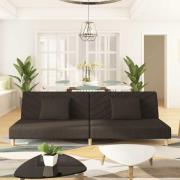 vidaXL Bäddsoffa 2-sits med två kuddar mörkbrun tyg