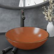 vidaXL Handfat med kran och tryckavlopp brunt härdat glas