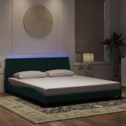 vidaXL Sängram med LED-belysning mörkgrön 180x200 cm sammet