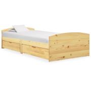 vidaXL Sängram med 2 lådor massiv furu 90x200 cm