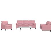vidaXL Soffgrupp med dynor och bolster 3 delar rosa sammet