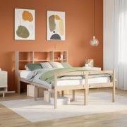 vidaXL Säng med bokhylla utan madrass 140x190cm massiv furu