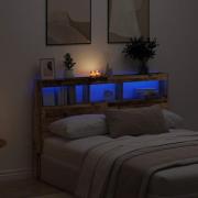 vidaXL Skåp till huvudgavel med LED gammalt trä 160x17x102 cm