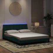 vidaXL Sängram med LED-belysning mörkgrön 160x200 cm sammet