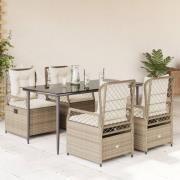 vidaXL Matgrupp för trädgården med dynor 5 delar beige konstrotting