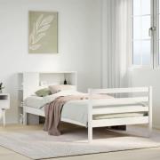 vidaXL Säng med bokhylla utan madrass vit 90x200cm massiv furu