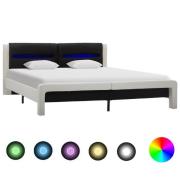 vidaXL Sängram med LED vit och svart konstläder 180x200 cm