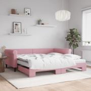 vidaXL Dagbädd utdragbar och madrasser rosa 100x200 cm sammet