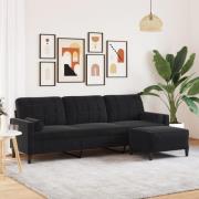 vidaXL 3-sitssoffa med fotpall Svart 210 cm sammet