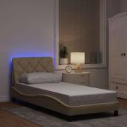 vidaXL Bed Frame with LED without Mattress Cream 90x190 cm Fabric