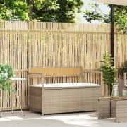 vidaXL Förvaringsbänk för trädgård med dyna beige konstrotting