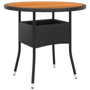 vidaXL Trädgårdsbord Ø80x75 cm akaciaträ och konstrotting svart