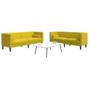 vidaXL Soffgrupp chesterfield 2 delar bolsterkuddar gul sammet