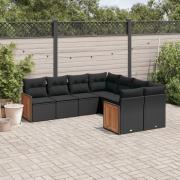 vidaXL Loungegrupp för trädgården med dynor 8 delar svart konstrotting