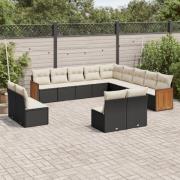 vidaXL Loungegrupp för trädgården m dynor 13 delar svart konstrotting