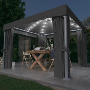 vidaXL Paviljong med draperi och ljusslinga LED 3x3 m antracit