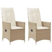 vidaXL Justerbara trädgårdsstolar 2 st med dynor beige konstrotting
