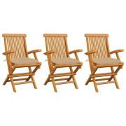 vidaXL Trädgårdsstolar med beige dynor 3 st massiv teak