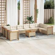 vidaXL Loungegrupp för trädgården m. dynor 11 delar beige konstrotting