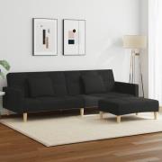 vidaXL Bäddsoffa 2-sits med fotpall svart tyg