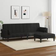 vidaXL Bäddsoffa 2-sits med fotpall svart tyg
