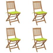 vidaXL Hopfällbara trädgårdsstolar med dynor 4 st massivt akaciaträ