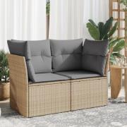 vidaXL Trädgårdssoffa 2-sits med dynor konstrotting beige