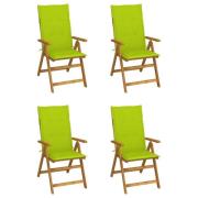 vidaXL Fällbara trädgårdsstolar med dynor 4 st massivt akaciaträ