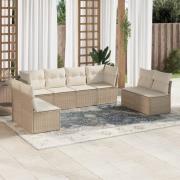 vidaXL Matgrupp för trädgården med dynor 8 delar beige konstrotting