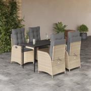 vidaXL Matgrupp för trädgården med dynor 5 delar beige konstrotting
