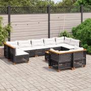 vidaXL Loungegrupp 10 delar med svarta dynor konstrotting