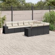 vidaXL Loungegrupp 10 delar med svarta dynor konstrotting