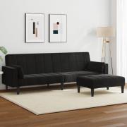 vidaXL Bäddsoffa 2-sits med fotpall svart sammet