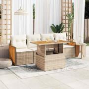 vidaXL Soffgrupp för trädgården med dynor 5 delar beige konstrotting