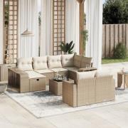vidaXL Loungegrupp för trädgården m. dynor 11 delar beige konstrotting
