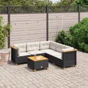 vidaXL Loungegrupp med dynor 6 delar svart konstrotting