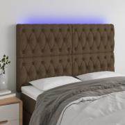 vidaXL Sänggavel LED mörkbrun 144x7x118/128 cm tyg