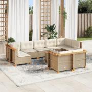 vidaXL Soffgrupp för trädgård med dynor 10 delar beige konstrotting